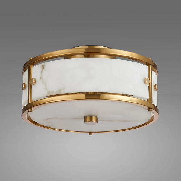 Scarva IP44 250mm Round Ceiling Light in Brass with Grey Faux Alabaster