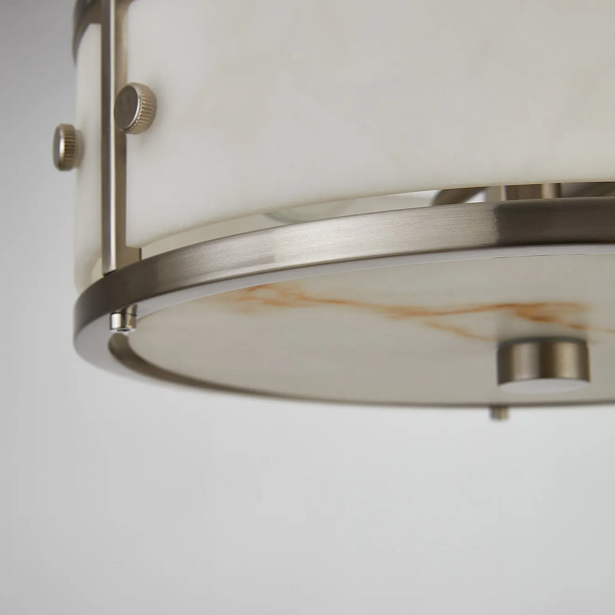Scarva IP44 250mm Round Ceiling Light in Satin Nickel with Brown Faux Alabaster