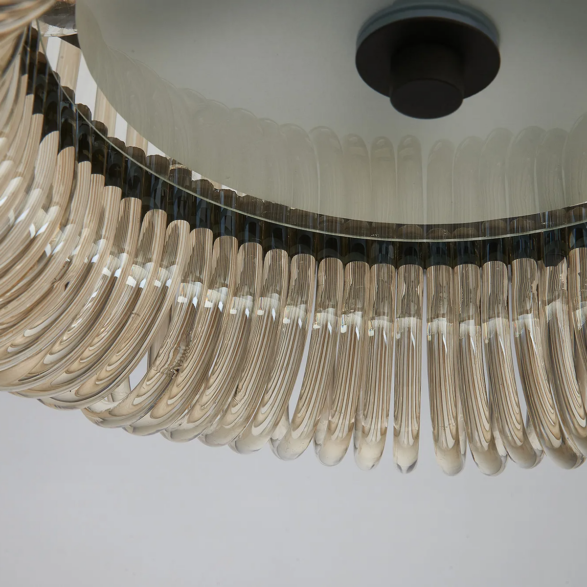 Jevington 400mm Flush Ceiling Light in Black with Smoke Brown Glass
