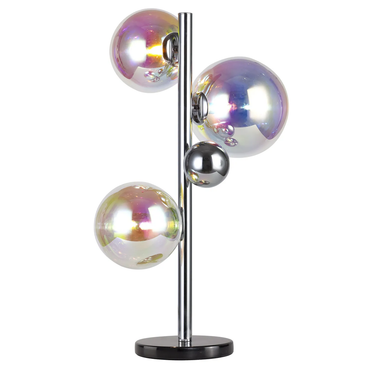 Ridge 3 Light Table Lamp in Polished Chrome with Iridescent Glass