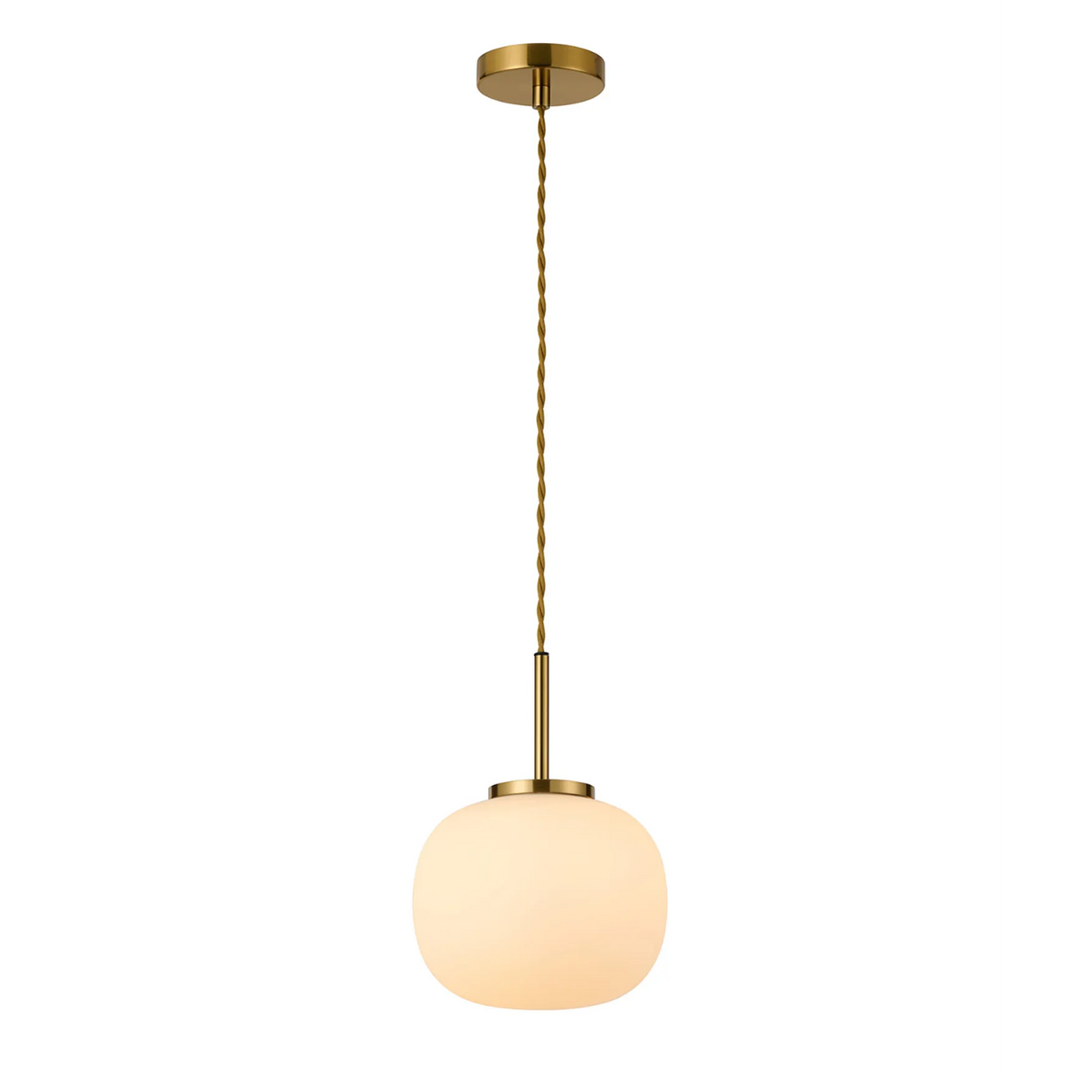 Milton Small Oval Ball Pendant in Aged Brass & Frosted White Shade
