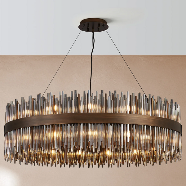 Bronze chandelier with clear glass rods