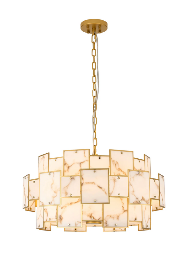 Gold chandelier with rectangular alabaster panels
