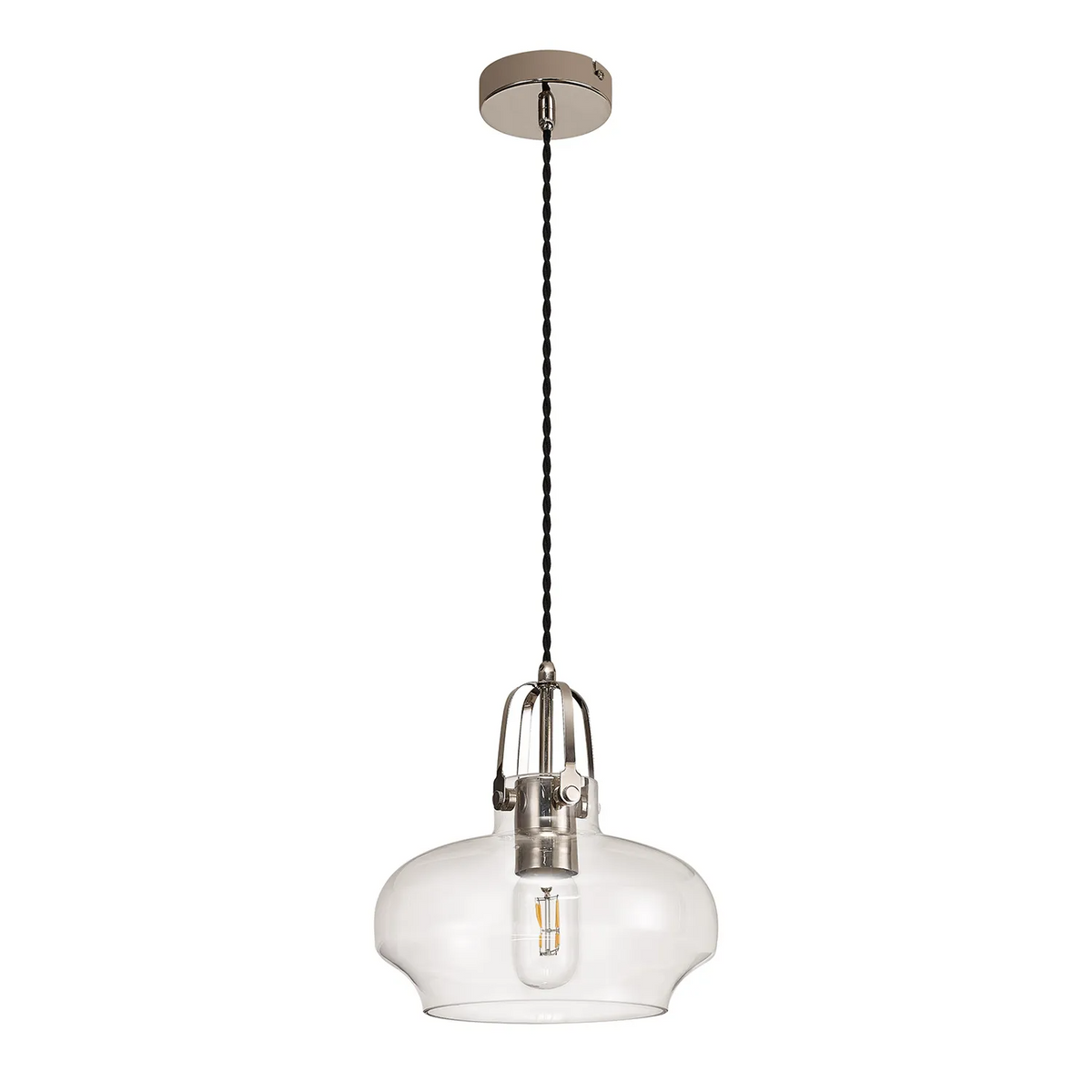 Bedlington Single Drop Pendant in Polished Nickel with Clear Glass Shade