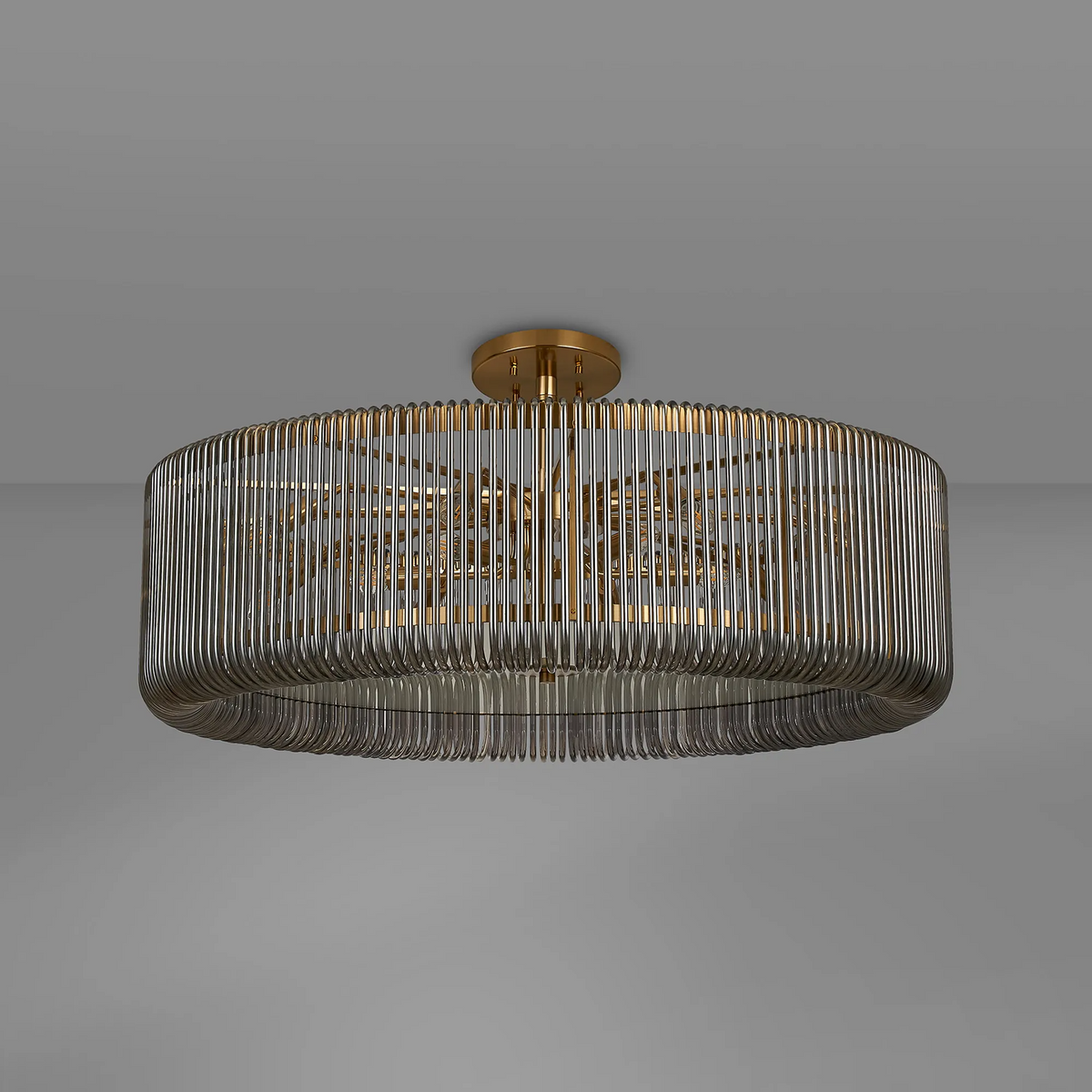 Jevington 1000mm Pendant or Semi Flush in Brass with Smoked Glass