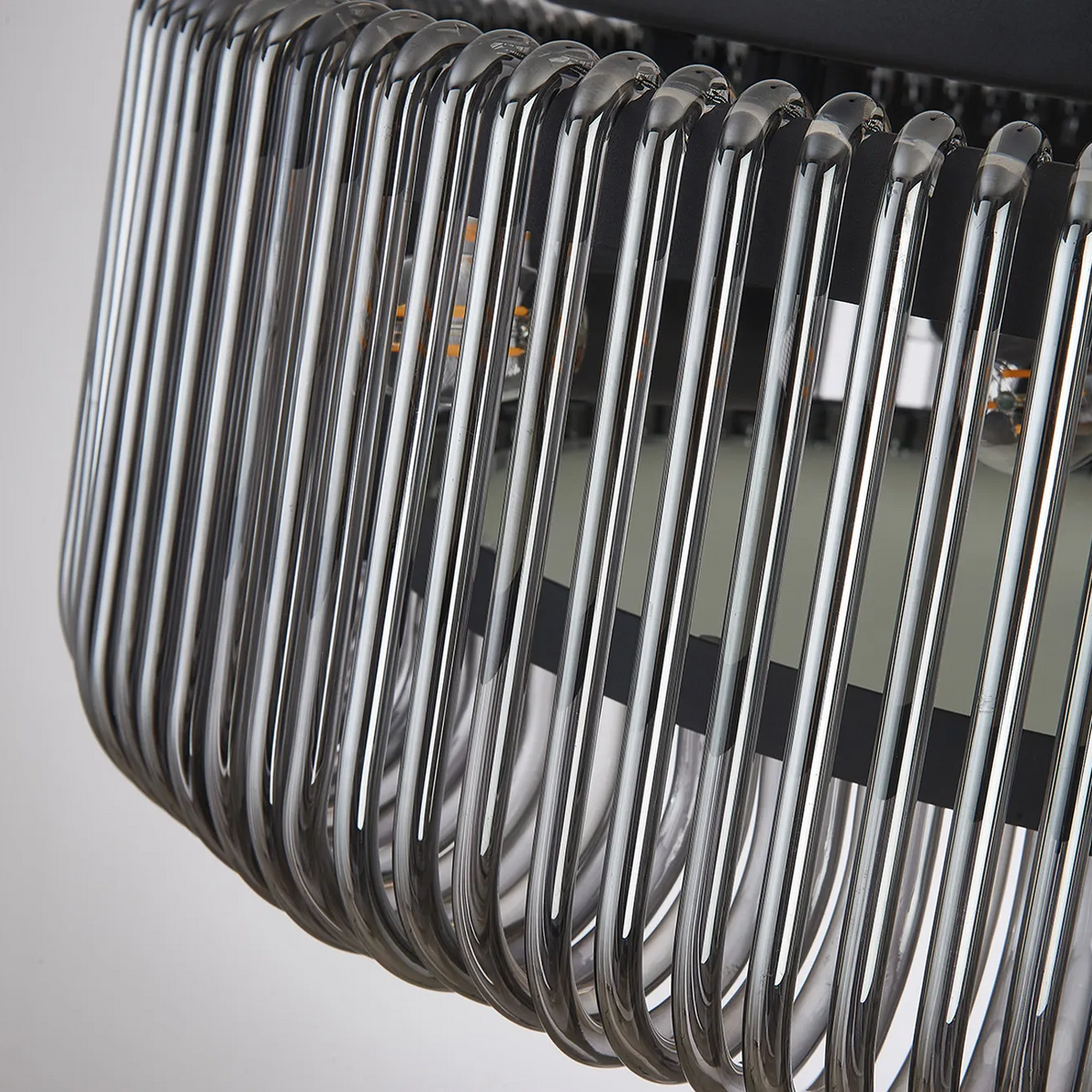 Jevington 600mm Flush Ceiling Light in Black with Smoked Glass