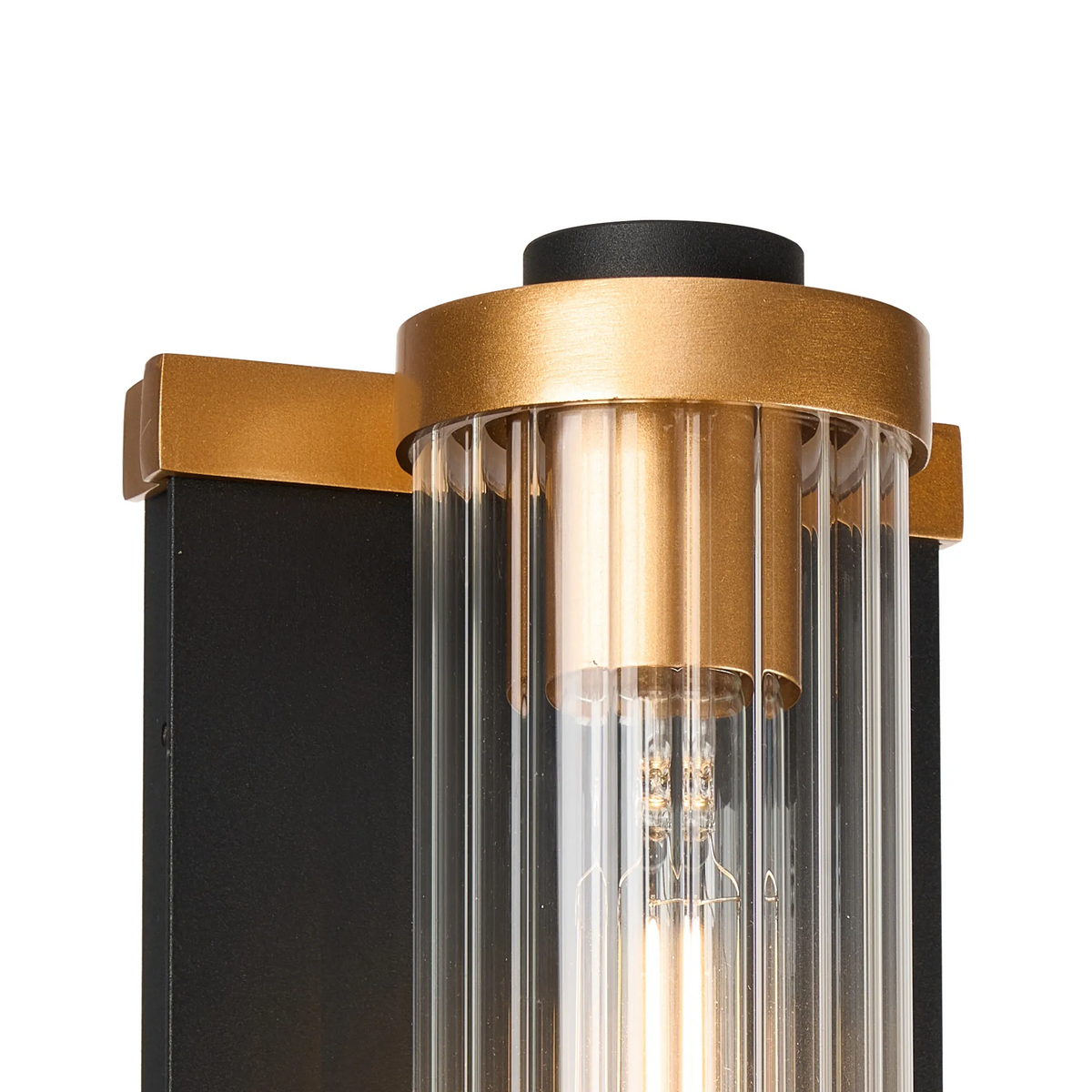 Beeley IP54 Wall Light in Black & Gold with Ribbed Glass Shade