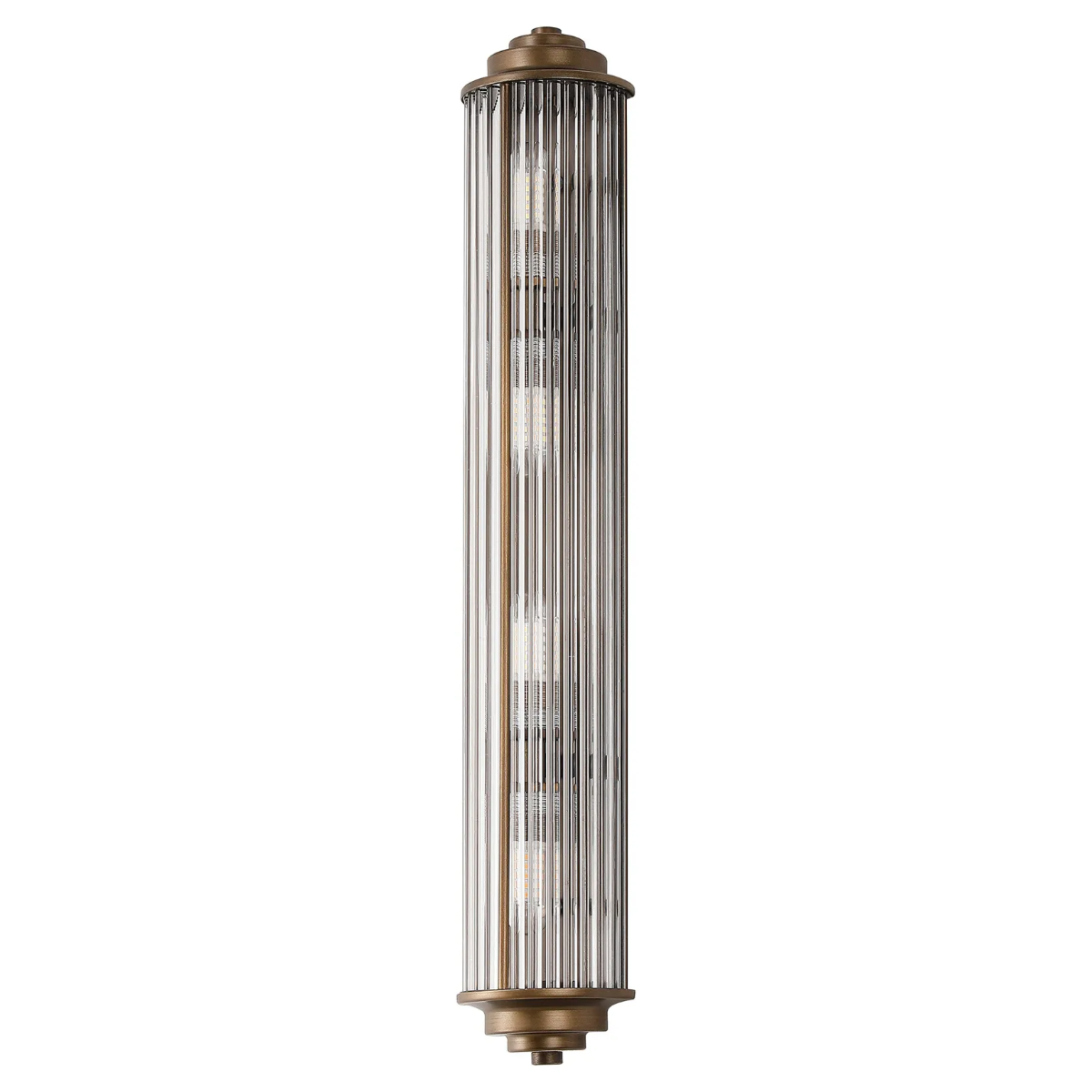 Bronze and clear fluted glass wall sconce with four exposed bulbs