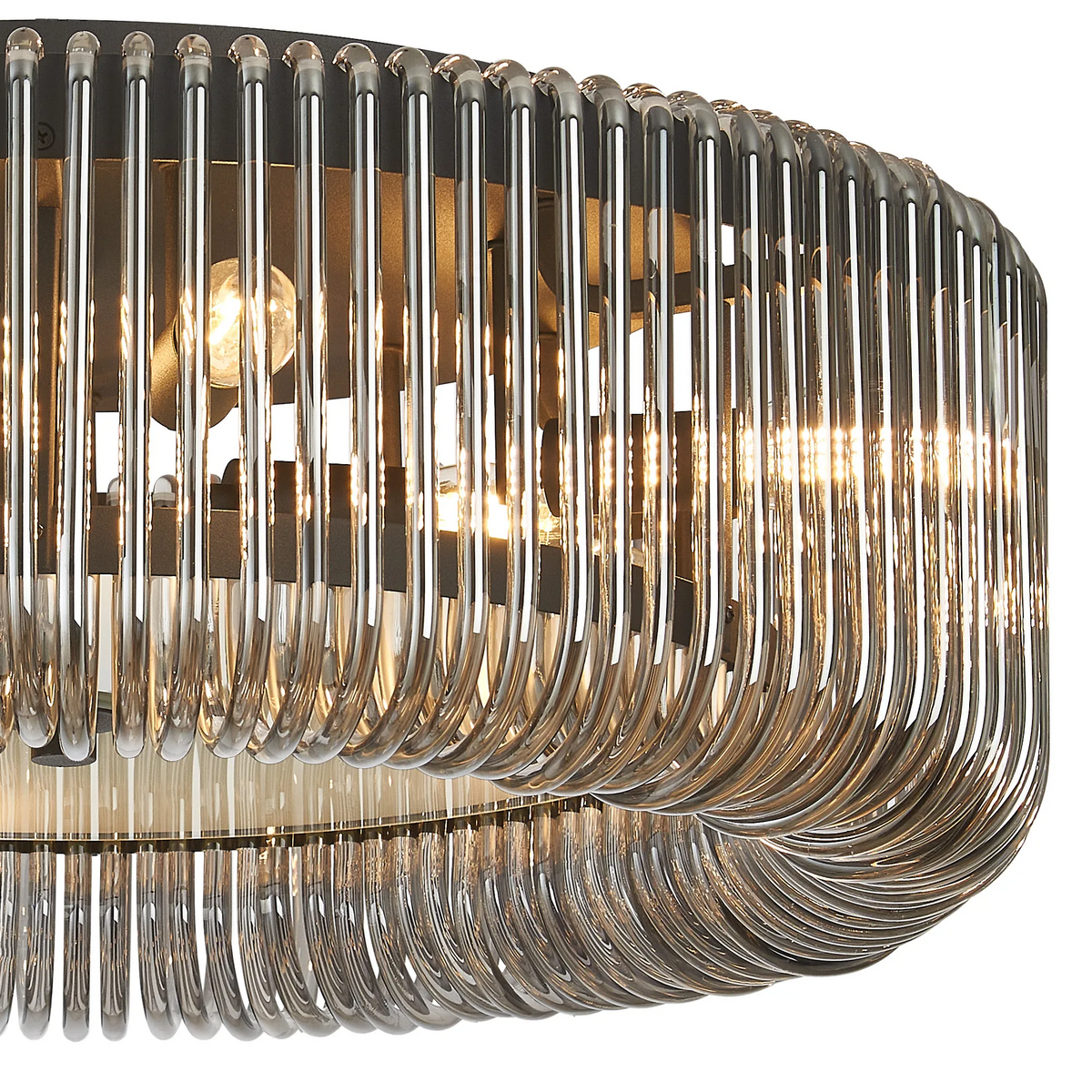 Jevington 600mm Flush Ceiling Light in Black with Smoked Glass