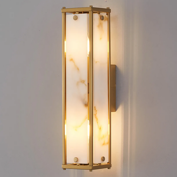 Scarva IP44 400mm Rectangular Wall Light in Brass with Brown Faux Alabaster