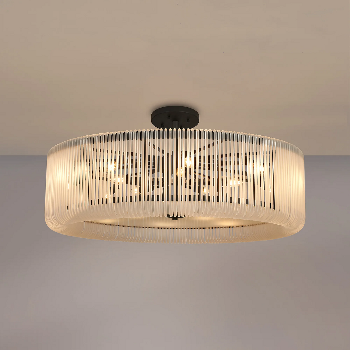Jevington 1000mm Pendant or Semi Flush in Black with Frosted Glass