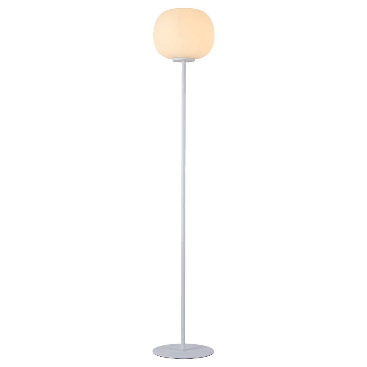 Milton Medium Oval Ball Floor Lamp in Satin White & Frosted White Shade