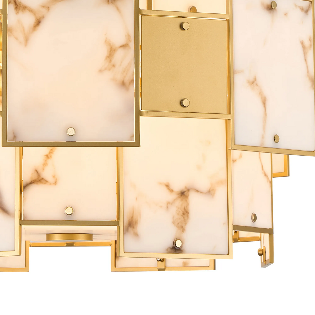 Close up of a gold and marble chandelier