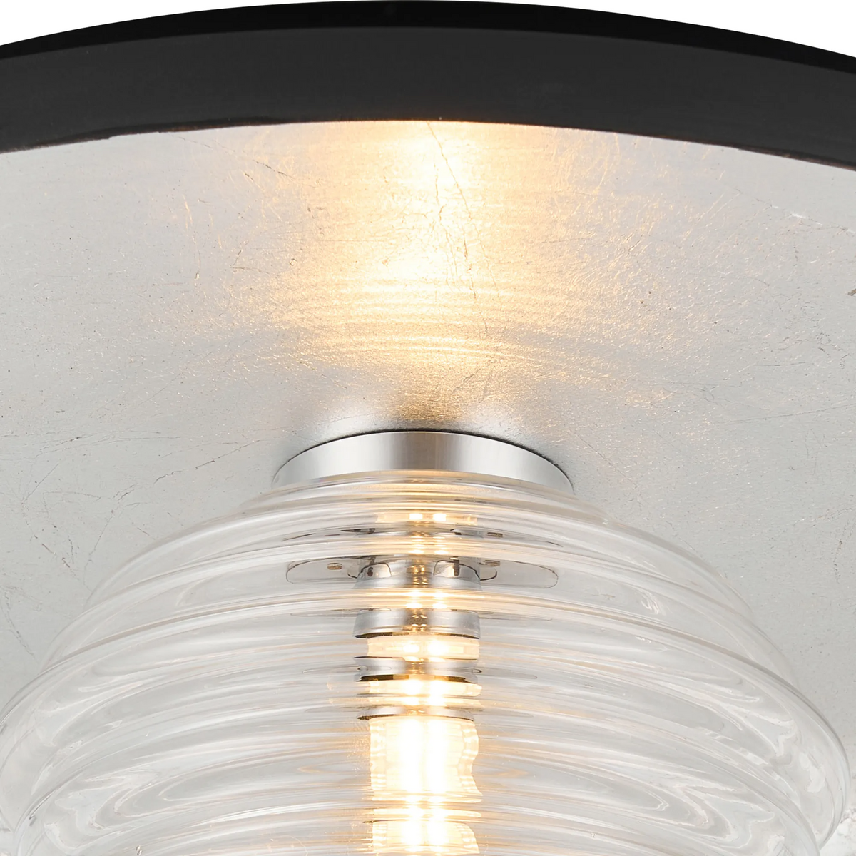 Reston Wall or Ceiling Light in Anthracite and Silver Leaf with Clear Rippled Glass Shade