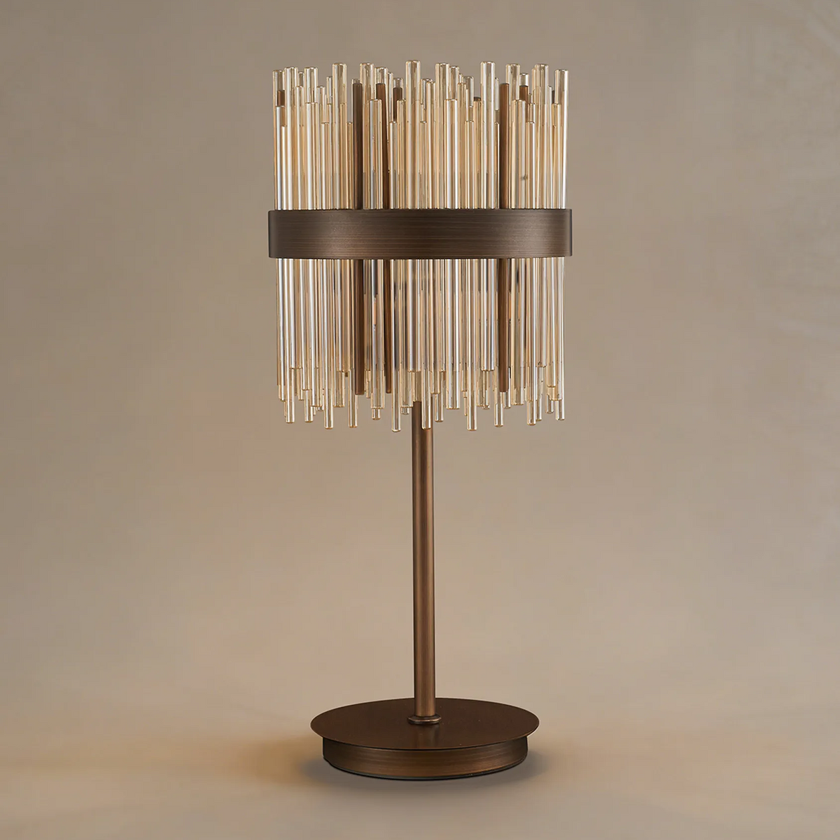 Eckington Table Lamp in Matt Bronze with Cognac Glass Rods