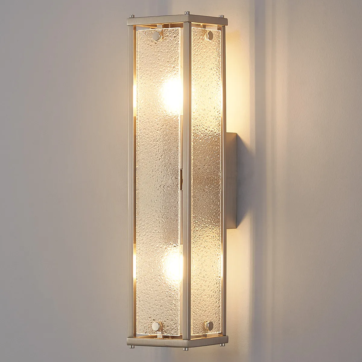 Scarva IP44 400mm Rectangular Wall Light in Satin Nickel with Clear Diamond Glass
