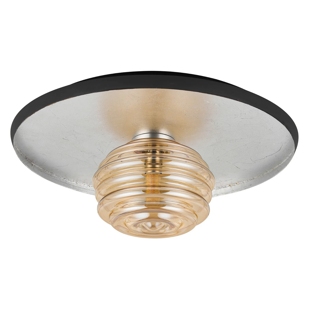 Reston Wall or Ceiling Light in Anthracite and Silver Leaf with Amber Rippled Glass Shade
