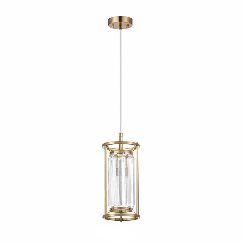Gold pendant light with clear fluted glass shade