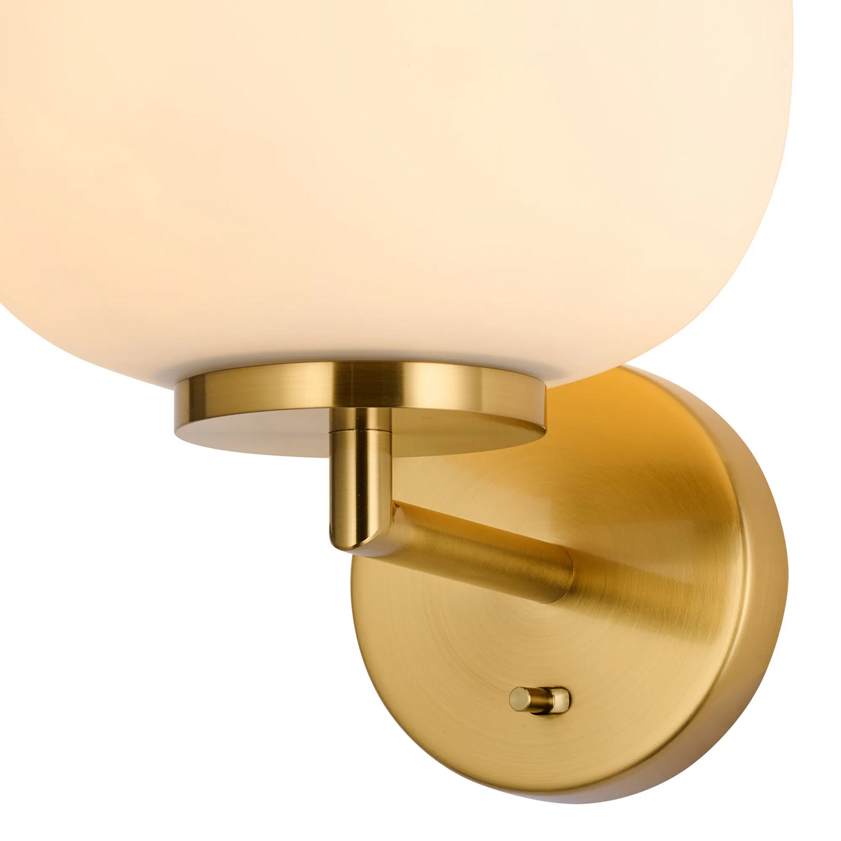 Milton Small Oval Ball Switched Wall Light in Aged Brass & Frosted White Shade