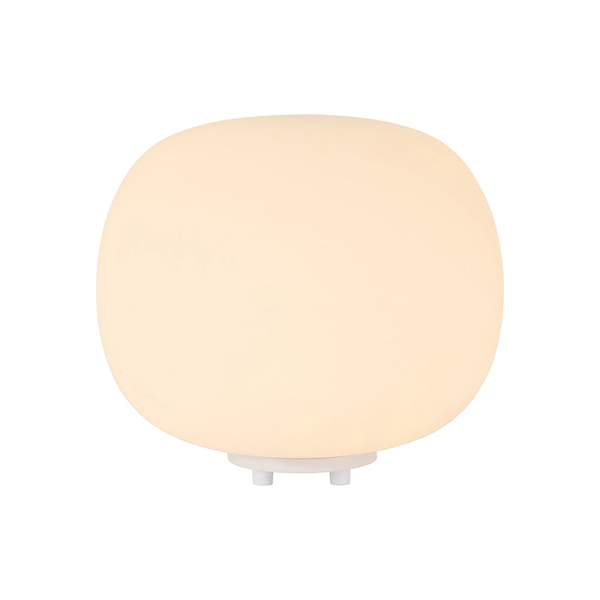 Milton Medium Oval Ball Table Lamp in Satin White & Frosted White Shade