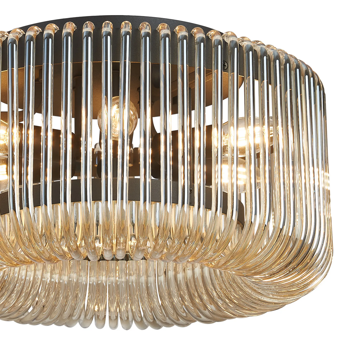 Jevington 400mm Flush Ceiling Light in Black with Smoke Brown Glass