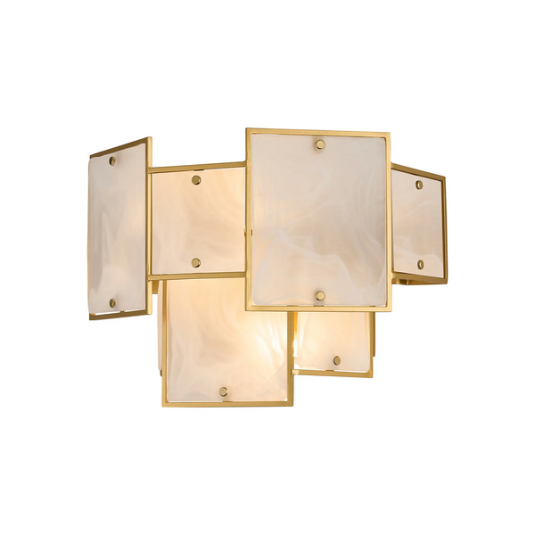 Gold wall sconce with rectangular alabaster panels