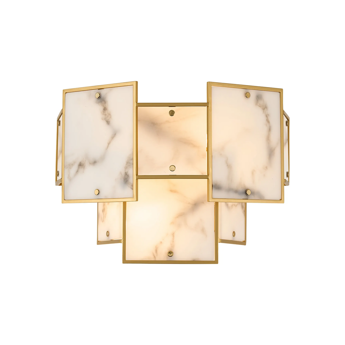 Gold and white marble wall sconce with rectangular panels