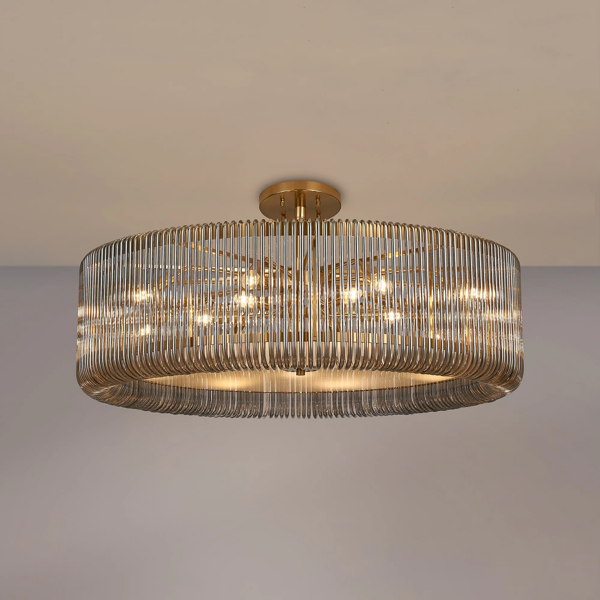 Jevington 1000mm Pendant or Semi Flush in Brass with Smoked Glass