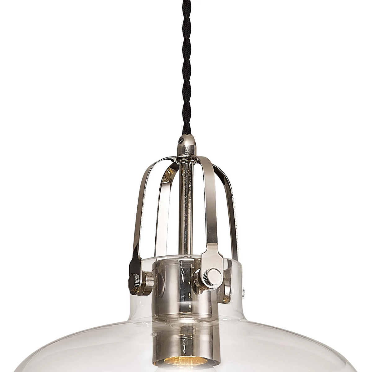 Bedlington Single Drop Pendant in Polished Nickel with Clear Glass Shade