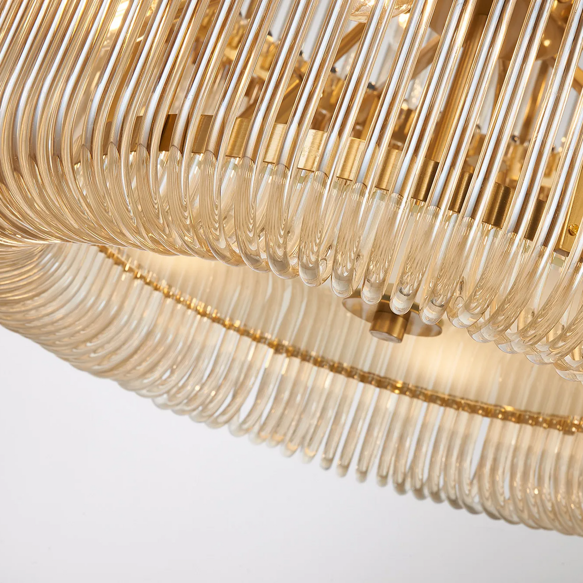 Jevington 780mm Two Tier Pendant or Semi Flush in Brass with Smoke Brown Glass