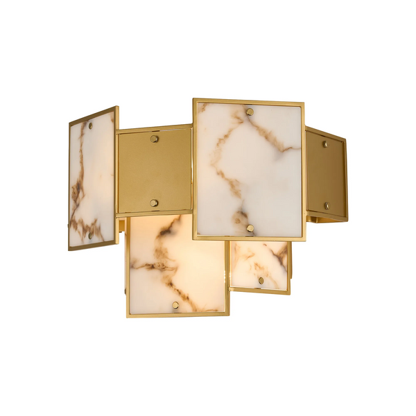 Gold and marble wall sconce with rectangular panels