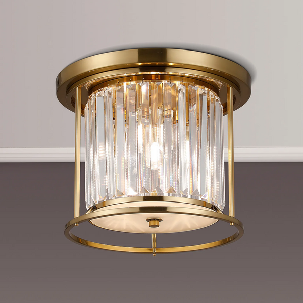 Brass and crystal flush mount ceiling light