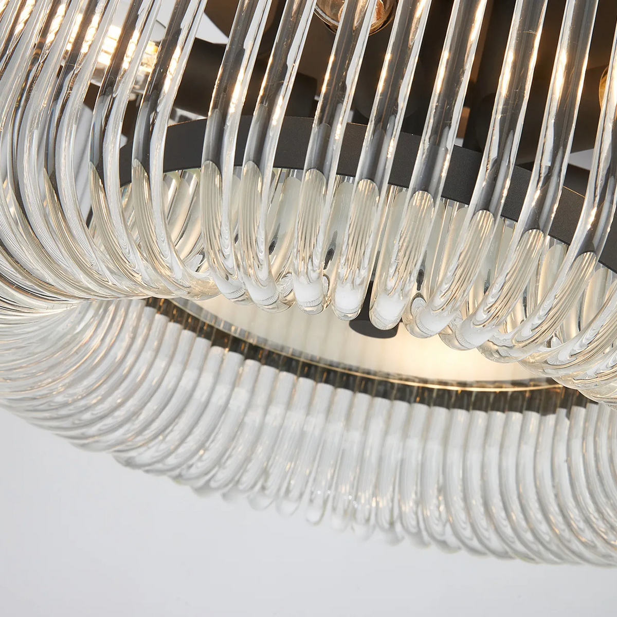 Jevington 400mm Flush Ceiling Light in Black with Clear Glass