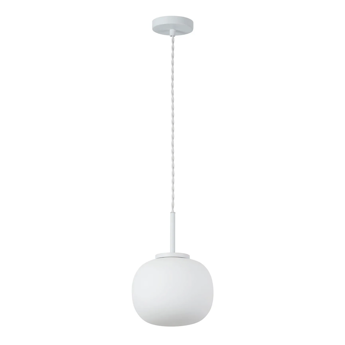 Milton Small Oval Ball Pendant in Satin White & Frosted White Shade