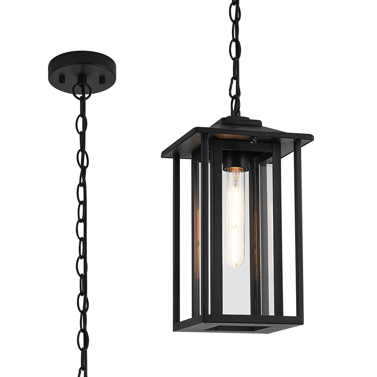 Dersingham IP54 Exterior Pendant in Satin Black with Clear Glass