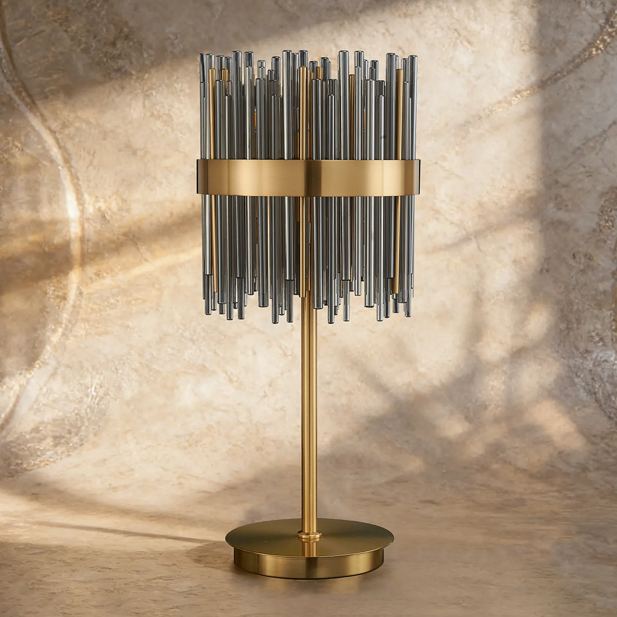 Eckington Table Lamp in Brass with Smoked Glass Rods