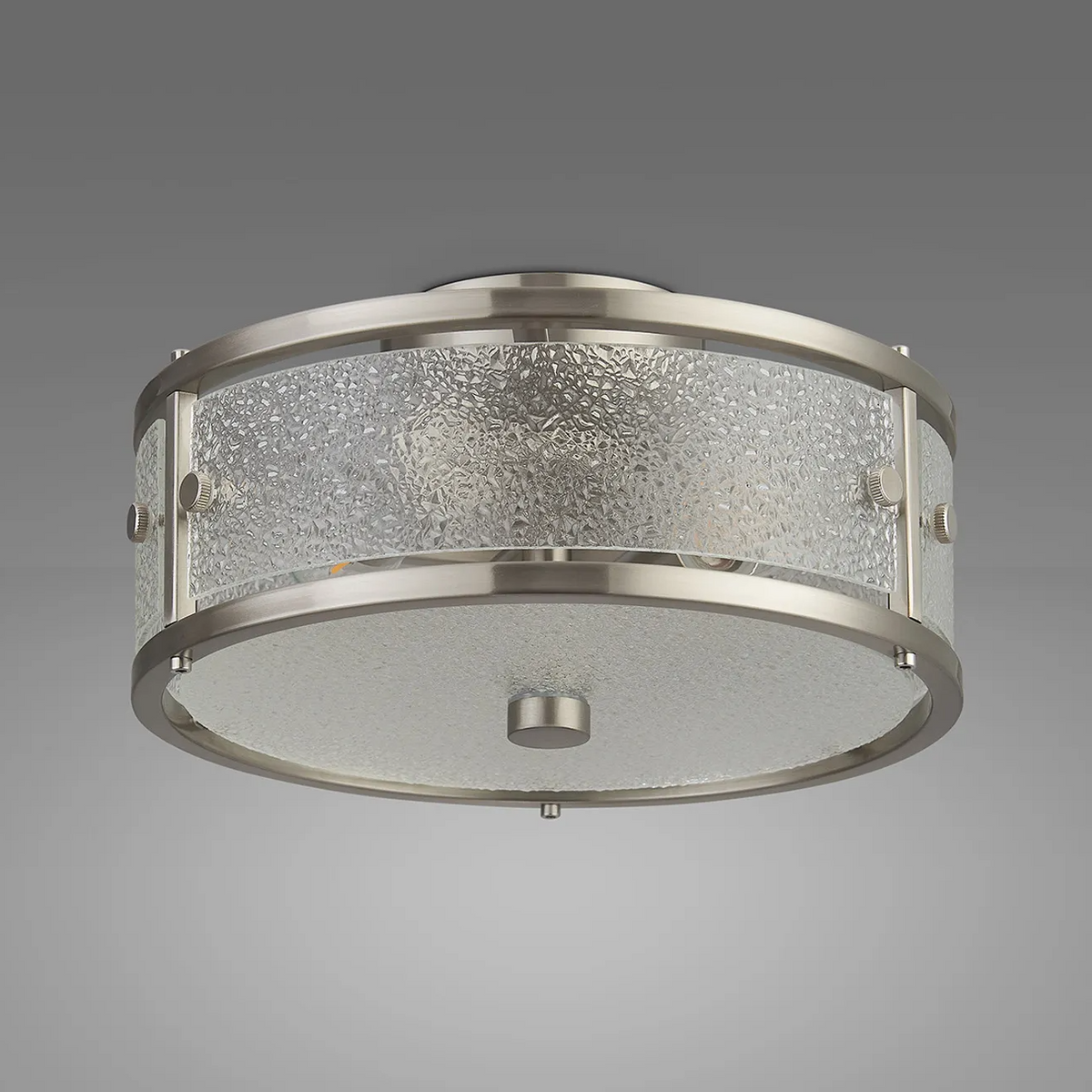 Scarva IP44 250mm Round Ceiling Light in Satin Nickel with Clear Diamond Glass