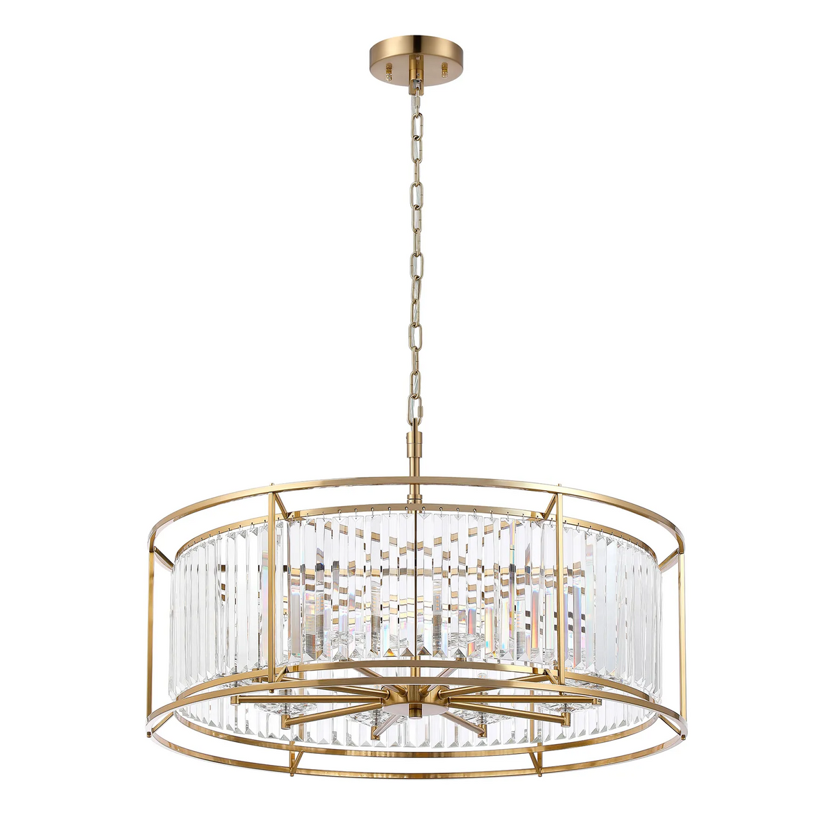 Gold chandelier with clear rectangular crystal accents
