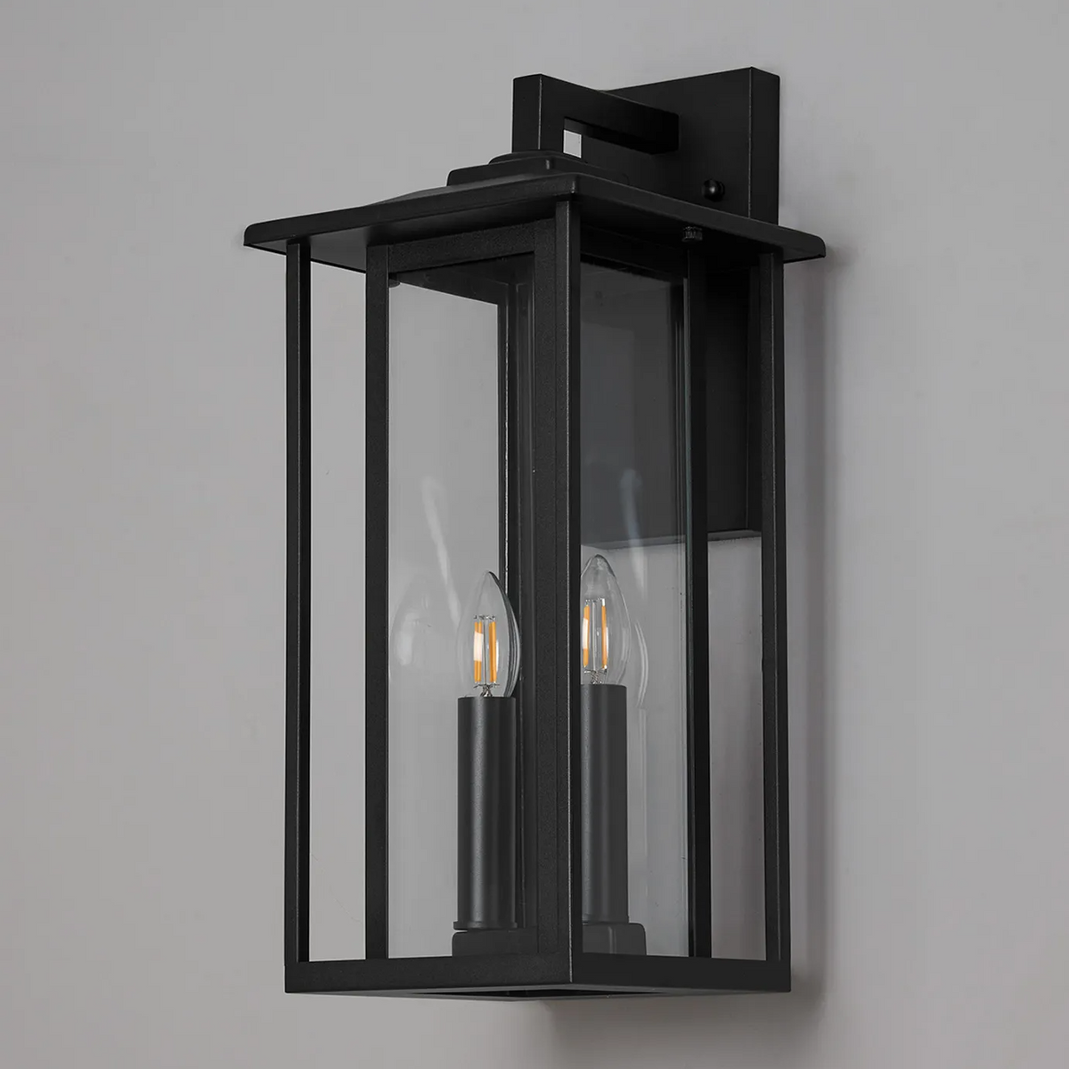 Dersingham IP54 Large Exterior Wall Light in Satin Black with Clear Glass