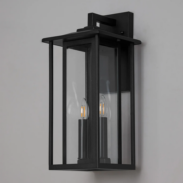 Dersingham IP54 Large Exterior Wall Light in Satin Black with Clear Glass