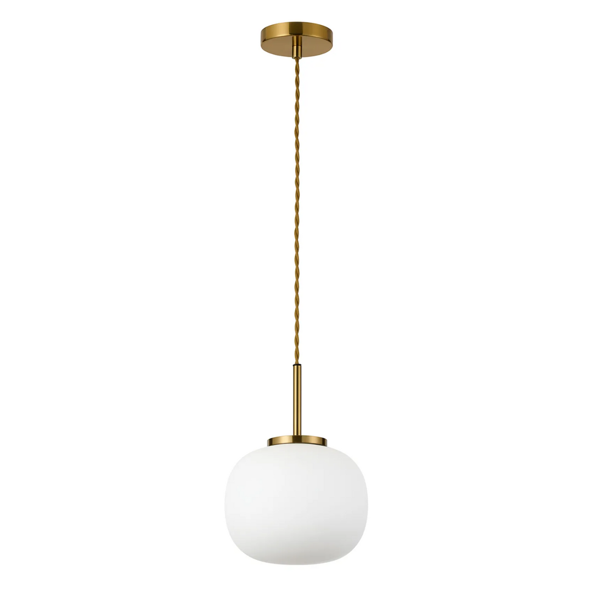 Milton Small Oval Ball Pendant in Aged Brass & Frosted White Shade