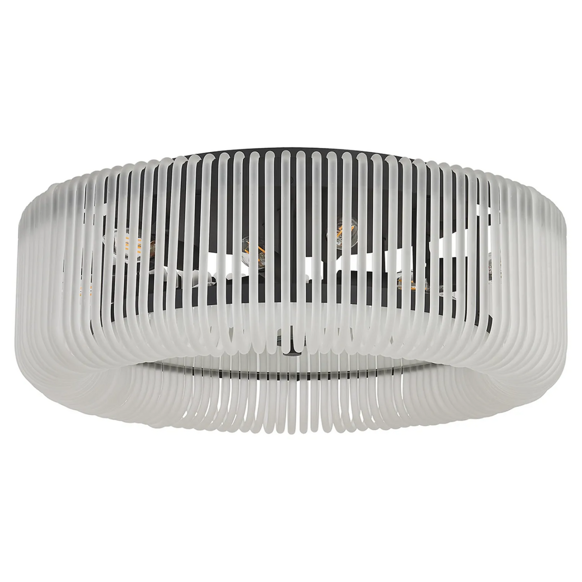 Jevington 600mm Flush Ceiling Light in Black with Frosted Glass