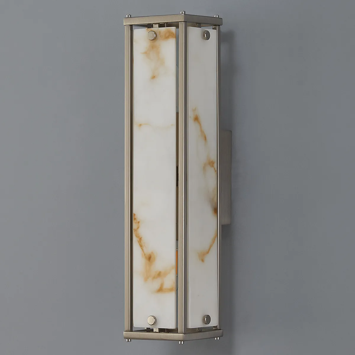 Scarva IP44 400mm Rectangular Wall Light in Satin Nickel with Brown Faux Alabaster
