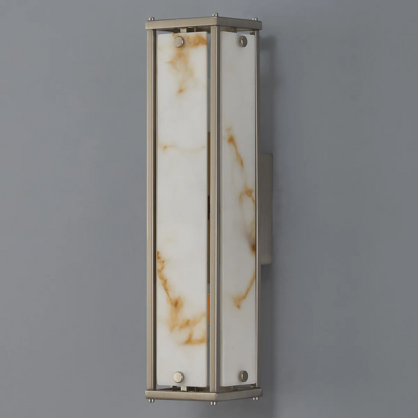 Scarva IP44 400mm Rectangular Wall Light in Satin Nickel with Brown Faux Alabaster