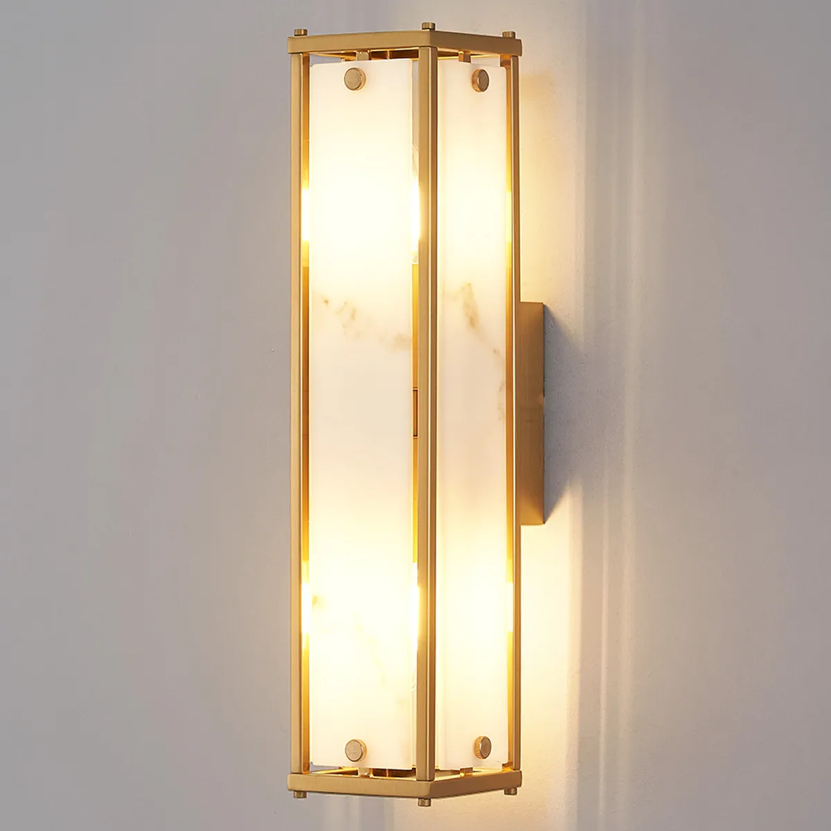 Scarva IP44 400mm Rectangular Wall Light in Brass with Grey Faux Alabaster