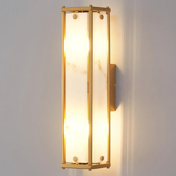 Scarva IP44 400mm Rectangular Wall Light in Brass with Grey Faux Alabaster