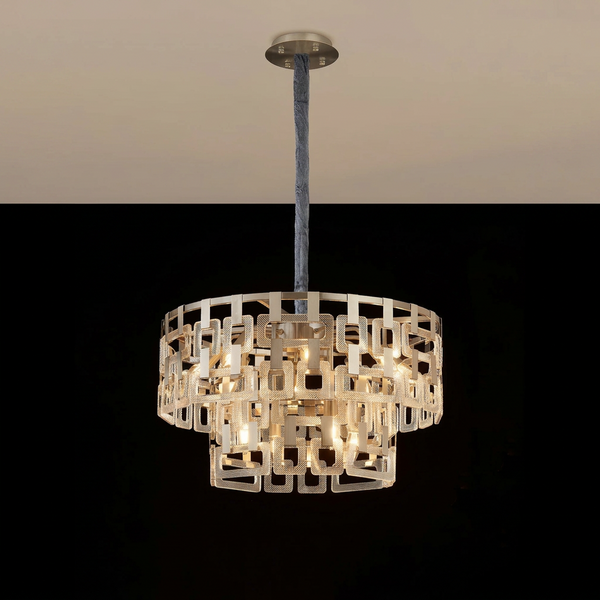 Heptonstall 620mm Two Tier Round Pendant in Satin Nickel with Clear Glass