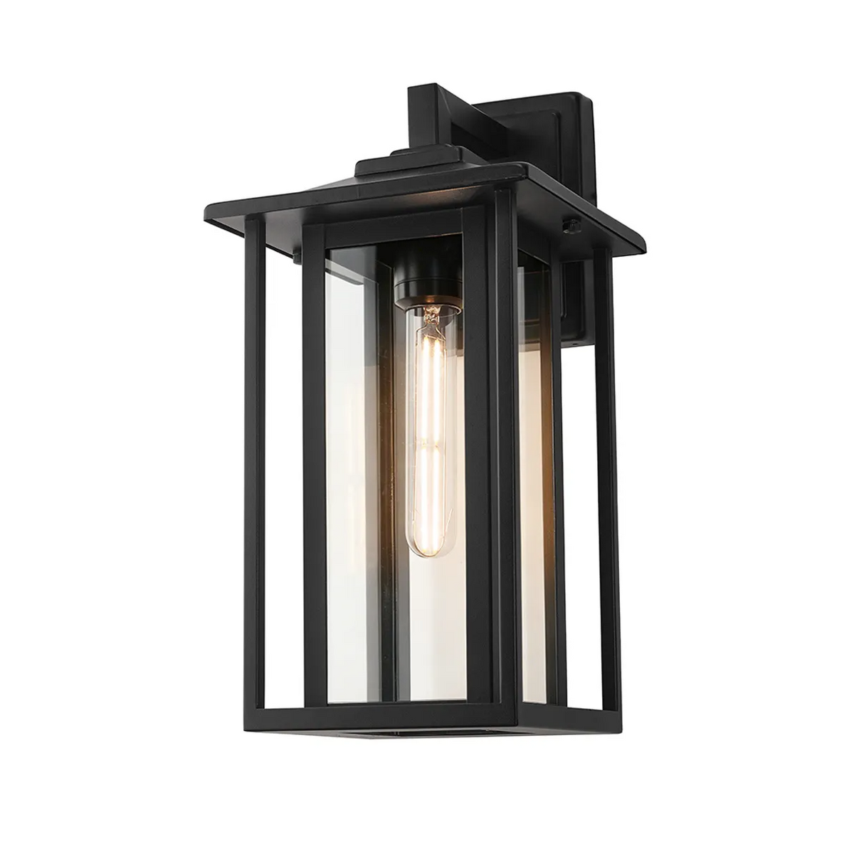 Dersingham IP54 Medium Exterior Wall Light in Satin Black with Clear Glass