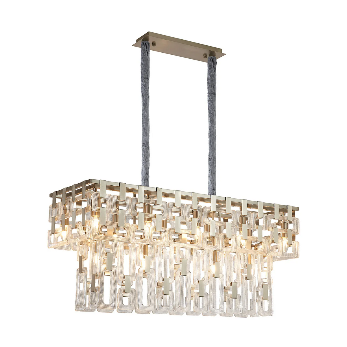 Heptonstall 1000mm Two Tier Linear Pendant in Satin Nickel with Clear Glass