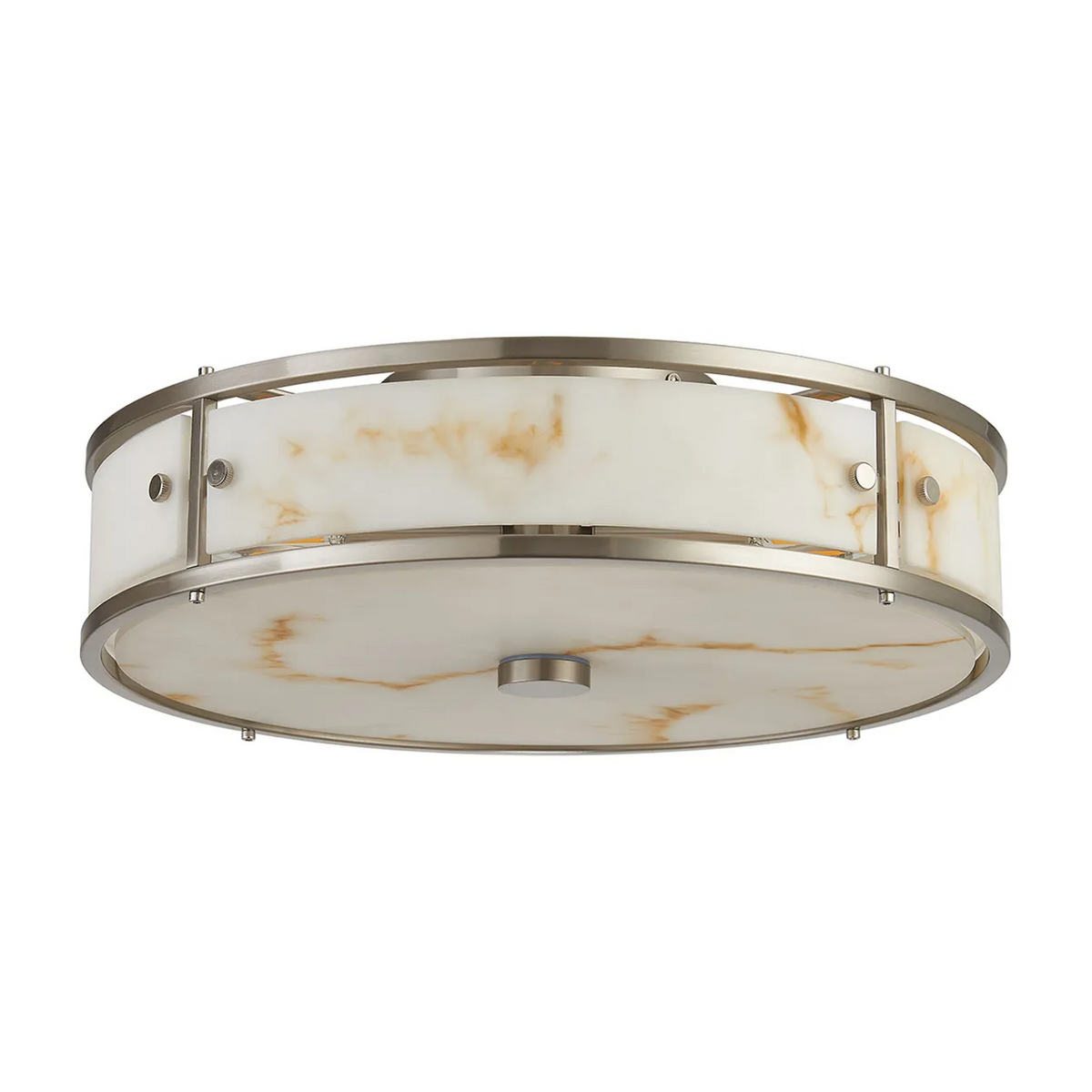 Scarva IP44 400mm Round Ceiling Light in Satin Nickel with Brown Faux Alabaster